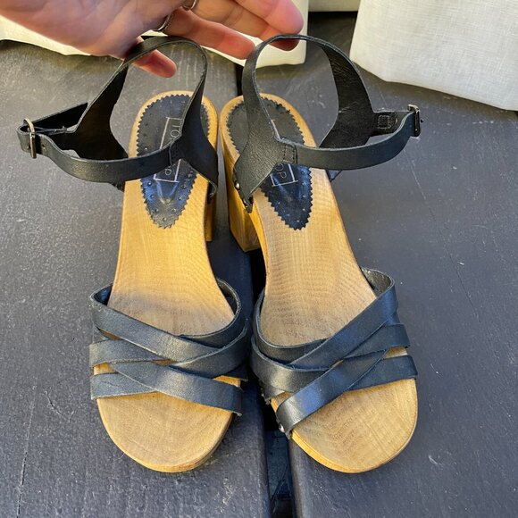 GUC TOPSHOP Black Leather Wood Heels 37 / 6.5 - Picture 9 of 12